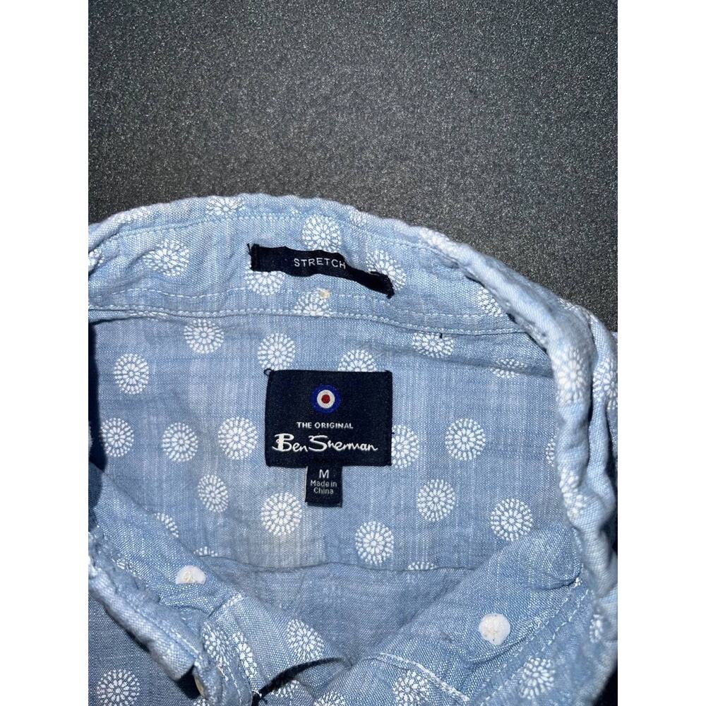 Ben Sherman Blue/White Floral Cotton Woven Point Y2K Button-Up Shirt M A008639 - Picture 3 of 7